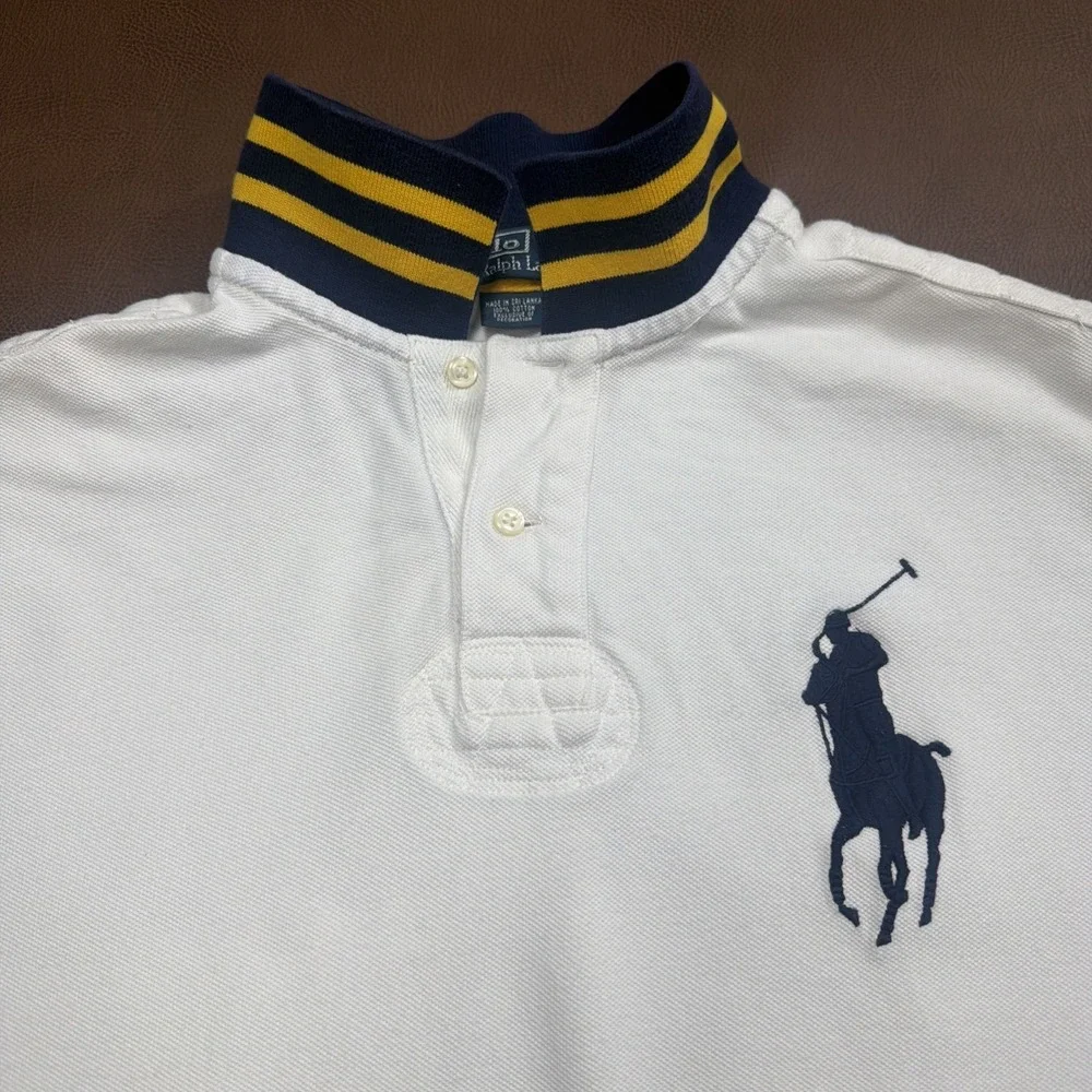 Vintage 90s Polo Ralph Lauren RUGBY Shirt Men's Large BIG PONY Embroidered White